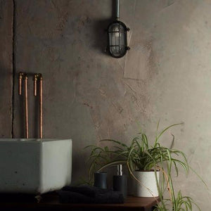 Barge wall light, cage light, glass and metal light, outside light. vintage wall light, industrial light, wholesale lighting nz, wholesale lights new zealand, bathroom lights, bathroom wall lights, outdoor lighting, industrial wall lights, nordux helford