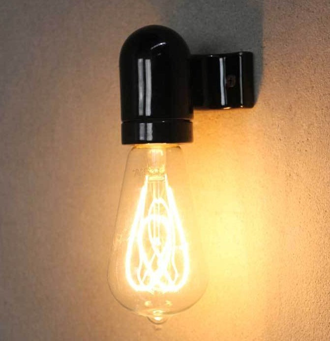 porcelain wall light, porcelain lighting, wall sconce, wall light, industrial wall light, industrial light fitting, mr ralph, boudi, shady lady, black wall fitting, white wall light, bare bulb, white light