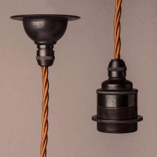 Pendant light set, metal lampholder, metal ceiling rose. vintage lighting, industrial lighting. Complete lighting set. cord set, coloured electrical cable, wholesale lighting nz, wholesale price cable cord, lighting components wholesale,