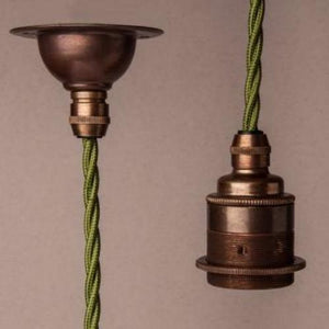 Pendant light set, metal lampholder, metal ceiling rose. vintage lighting, industrial lighting. Complete lighting set. cord set, coloured electrical cable, wholesale lighting nz, wholesale price cable cord, lighting components wholesale,