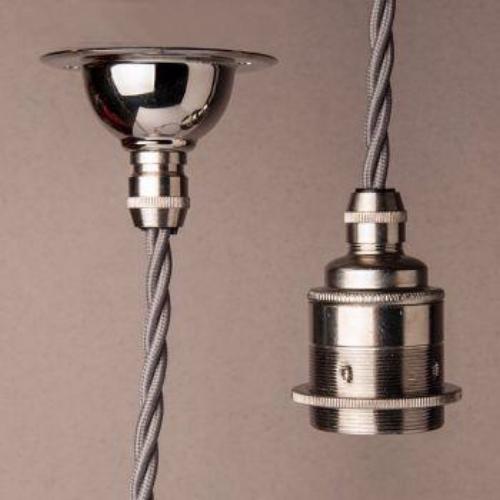 Pendant light set, metal lampholder, metal ceiling rose. vintage lighting, industrial lighting. Complete lighting set. cord set, coloured electrical cable, wholesale lighting nz, wholesale price cable cord, lighting components wholesale,