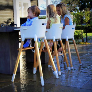 Evo highchair, adjustable wooden high chair, highchair 5 point harness, Evo cushion, height adjustable chair, toddler chair, highchair bar height, wood legs kids chair, Mocka, nordic style chair, scandi highchair safety standards highchair, wooden highchair new zealand.